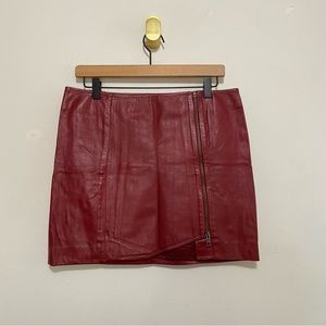 Leith Nordstrom Red Leather Asymmetric Zipper Front Mini Skirt
